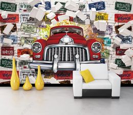 Custom 3D wallpaper mural living room bedroom European and American retro Licence plate background wall mural