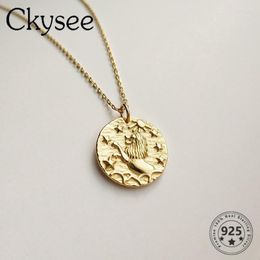 Ckysee Design 925 Sterling Silver Necklace Golden Relief ConstellationPendant For Fashion Women Girlfriend Jewel Chains Morr22