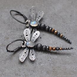 Dangle & Chandelier Bohemia Creative Moonstone Dragonfly Earring Black Beaded Party Drop Earrings For Women Female Boho Fashion Jewelry Gift