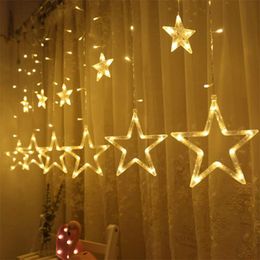 Strings Twinkle Star 12 Stars 138 LED Curtain String Lights Window With 8 Flashing Modes Ramadan Decoration ChristmasLED