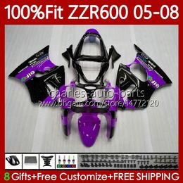 Injection Mold Bodywork For KAWASAKI NINJA ZZR600 600CC 2005 2006 2007 2008 Body 134No.105 100% Fit ZZR-600 600 CC 2005-08 ZZR 600 05 06 07 08 OEM Fairing Kit Purple black