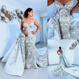 Exquisite Crystal Beaded Mermaid Wedding Dresses Sweetheart Sleeveles Sequined Bridal Gowns Custom Made Plus Size Formal Dress