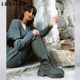 Boots RIBETRINI Brand Fashion Luxury Designer Platform Chunky Heel Zipper Army Green Women Combat Rain Boots Casual Ladies Shoes G220813