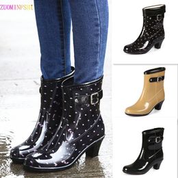 Spring/Autumn High-heeled Ankle Shoes Women Fashion Rain Boots Women Waterproof High Rainboots Slip Glass with Water Boots