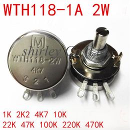 Switch 100%Linear Single Rotary Potentiometer WTH118-1A WTH118 2W With Nuts And Shim 1K 2K2 4K7 10K 22K 47K 100K 220K 470K 1MSwitch