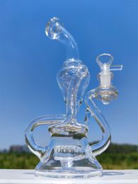 2022 Clear Hookah Glass Bong Dabber Rig Recycler Pipes Water Bongs Smoke Pipe 14.4mm Female Joint with Regular Bowl US Warehouse
