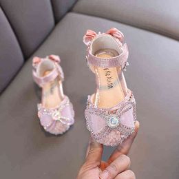 Kids Princess Girls Sandals Summer Glitter Shiny Rhinestone Bow Sandals Student Party Dance Performance Shoes Children Shoes H18 G220523