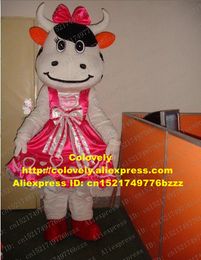 Mascot doll costume Cute Pink Dress White Dairy Milch Cow Cattle Calf Bovini Bossy Die Kuh Crummie Mascot Costume Mascotte Adult No.219 Free