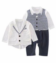 Men's Tracksuits Outfit Suits+Jacket Dress Set Stripe Print Casual Fashion Clothes Baby Boy Wedding Christening White Tuxedo