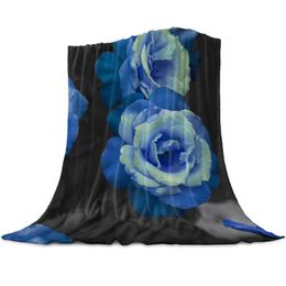 Blankets Blue Roses Flowers Throw Blanket Home Decoration Sofa Warm Microfiber For Bedroom
