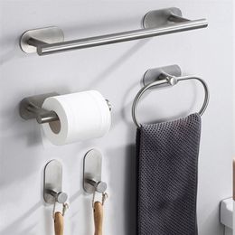 Bathroom Accessories Set Wallmounted Towel Bar Toilet Paper Rack Stainless Steel Matte Black Hardware 220809
