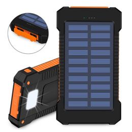 20000mah Solar Power Bank Charger with LED flashlight Compass Camping lamp Double head Battery panel waterproof outdoor charging 44d