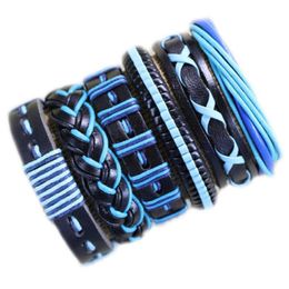 Charm Bracelets Wholesale 6pcs/lot Surfer Bangles Wristband Handmade Braided Wrap Genuine Leather Bracelet Men Pulseira Masculina S69