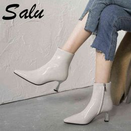 Dress Shoes Salu Cow Leather High Heels Women Ankle Boots Black White Office Ladies Spring Autumn Woman Size 40 220318