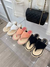 New style sandals leather thick bottom flat bottom outer wear beach fisherman straw woven clip-on one word and slippers women summer flip flops