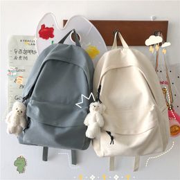 New Solid Color Women Backpack Female Canvas Waterproof Schoolbag Korean Ins School Bags For Teenager Girls