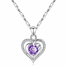 Luxury Crystal CZ Heart Pendant Choker Necklace Original Tibetan Silver Chain Necklaces For Women Wedding Jewellery Gifts