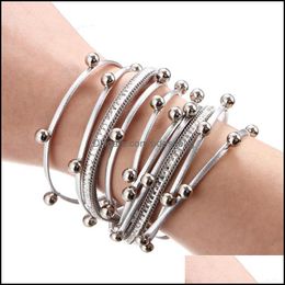 Tennis Bracelets Jewelry Mtiplelayers Leather Beads Charm Bracelet For Women Selling Fashion Ladies Wrap Bangle F Dhtd1