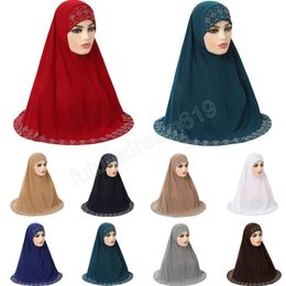 High Quality Medium Size 70x70cm Muslim Hijab with Rhinestones Pull On Islamic Scarf Head Wrap Headwear Pray Fashion
