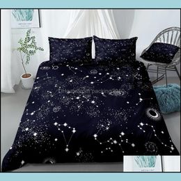 Bedding Sets Supplies Home Textiles Garden Stars Set Night Sky Bed Linen Kid Girl Boy Duvet Er Black White Galaxy Bedclothes Men Women Dro