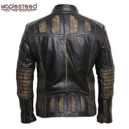 MAPLESTEED Vintage Motorcycle Jacket Men Leather Jacket 100% Cowhide Genuine Leather Jackets Mens Biker Coat Moto Jacket 5XL 090 201128