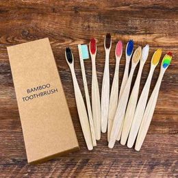 Toothbrush 10 Pcs Natural Colorful Toothbrush Eco Soft Bristle Bamboo Charcoal Vegan Tooth Dental Oral Care Plastic Free 0511