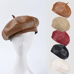 Berets Leather For Women Fashion Ladies Black Caps Stewardess Solid Colour French Painter Beret Autumn Winter Artist HatsBerets Chur22