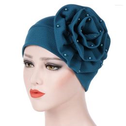 Beanie/Skull Caps European And American Side Pan Flower Hand-stitched Large Nail Pearl Turban Cap Muslim Headscarf Delm22