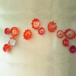 Fireplace Decoration Flower Wall Art Lamp American Mouth Blown Murano Glass Plates Red-Glass Wall Lighting 20 to 40 CM