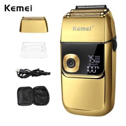 Kemei Pro Electric Foil Shavers for Men Finishing Tool Beard Trimmer Barber Reciprocating Razor LED Waterproof Shave Bald Head 220322