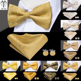 Bow Ties Luxury Silk Mens Pre-tied Bowtie Hankerchief Cufflinks Set Red Blue Gold Green Pink Purple Bowties Adjustable Wedding Donn22