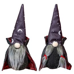 Party Supplies Halloween Gnome Ornament with Black Witch Cloak Hat Plush Doll Decoration for Household Table Kids Gifts XBJK2208