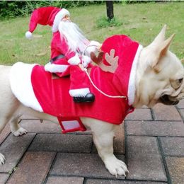 Christmas Dog Clothes Santa Claus Riding Deer Dogs Dress Up Christmas Costume for Pug Chihuahua Yorkshire Pet Dog Jacket Coat 201102