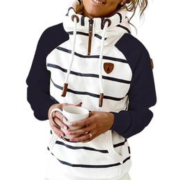 Gym Clothing 2022 Women Hoodie Stripe Hoodies Sweatshirt Long Sleeve Clothes Pocket Zipper Tops Female Spring Thick Outwear