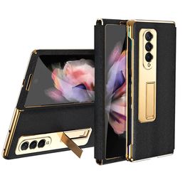 Plating Cases For Samsung Galaxy Z Fold 4 3 2 5 Fold3 Fold5 Case Glass Film Screen Protector Frame Stand Leather Cover
