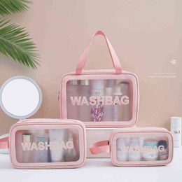Pu transparent cosmetic bag ins wind Travel Portable scrub bath waterproof hand wash storage 220518