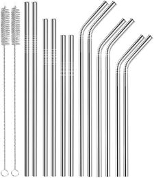 6x241mm 304 Stainless Stele Straw Bar Home Party Bar Wedding Bar Barware 3pcs Straw Inclus Brush Set C0612x03