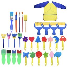 31PCS/Set Paint Sponges for Kids Toddlers Fun Paint Brushes with Waterproof Apron Early Learning Toys XBJK2207