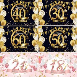 Party Decoration 30th 40th 50th 60th Happy Birthday Backdrop Banner Black And Gold Glitter Poster For Men Women DecorationsParty