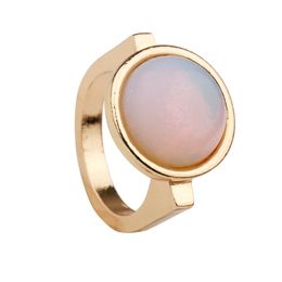 -Fashion placcato oro rotondo pietra naturale bianco rosa anello di cristallo geometria anello al quarzo rosa per le donne gioielli