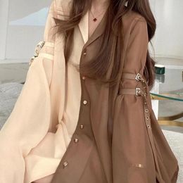 Women's Blouses & Shirts Sunscreen Fashion Tops Korean Contrast Colour V-neck Button Up Designer Long Sleeve Shirt Women 2022 Summer Chiffon