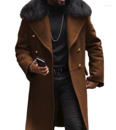 Casual Wool Pure Colour Self-Cultivation Type Double-Breasted Brown Side Seam Slot Pocket Youth Men's Coat Viol22