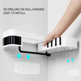 Bathroom Storage Plastic Kitchen Rack Organiser Shower Shelf SelfAdhesive Wall Suction Y200407