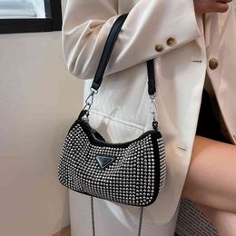 Purses Outlet Rhinestone women's bag 2022 new full diamond with drill one shoulder zipper dinner portable small square Bag