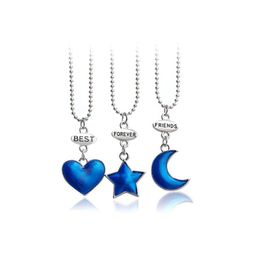 Pendant Necklaces 3pcs / Set Fashion Cute Blue Star Moon Good Sister Necklace BFF Friends Jewellery Love Three-Piece