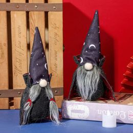 Party Supplies Halloween Gnome Ornament with Black Witch Cloak Hat Plush Doll Decoration for Household Table Kids