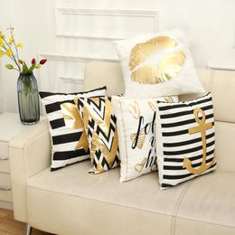 Cushion/Decorative Pillow Gold Foil Printing Cushion Cover Home Decor Sofa Waist Car Living Room Leaves Pineapple Throw Geometric Case 45cmX