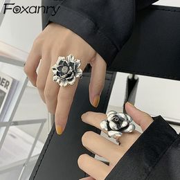 Foxanry 925 Stamp Engagement Rings Fashion Creative Exaggeration Flower Vintage Punk Party Jewelry Gifts for Women 220719