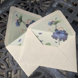 Gift Wrap 10pcs/set Personalised Luxury Rustic Wedding Invitations Vintage Lotus Pattern Lined Envelopes 11cmx16.5cmGift