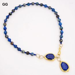 Chains Jewelry Blue Sea Sediment Jaspers Necklace Natural Lapis Pendant 23'' For WomenChains Elle22